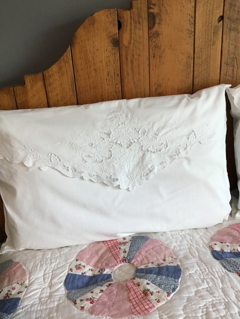 Vintage Pair White Cutwork Envelope Pillow Shams Standard Size